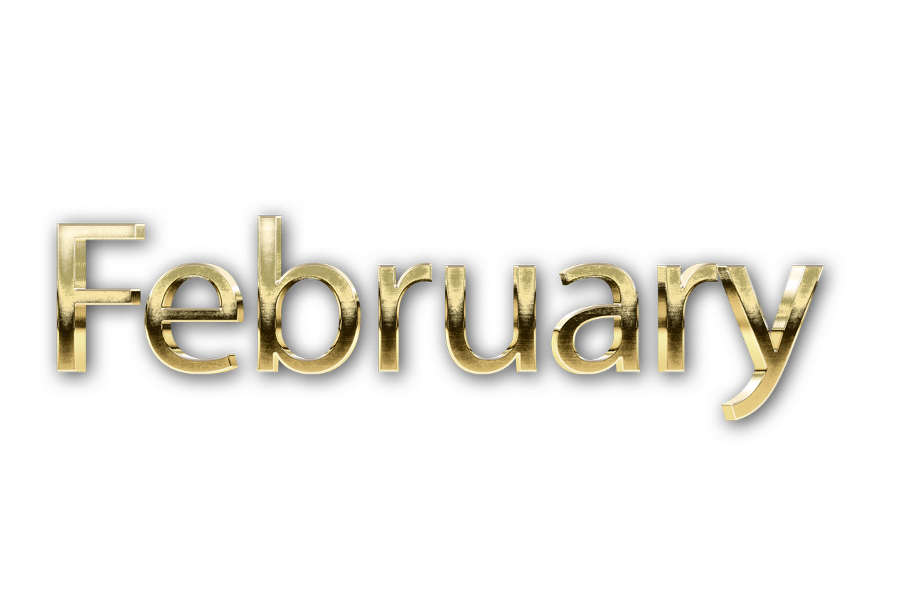 FEBRUARY month name word FEBRUARY gold 3D text typography PNG images free